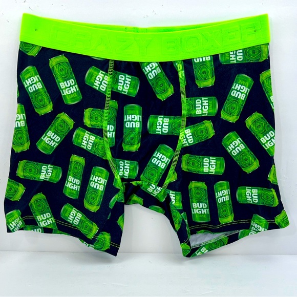 CRAZY BOXER BUD LIGHT GREEN & BLACK COLOR LARGE SIZE 92% POLYESTER 8% ELASTHANNE - Picture 1 of 10